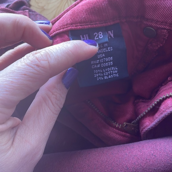 HUDSON waxed stretchy jeans sz28 dirty red - Picture 4 of 4